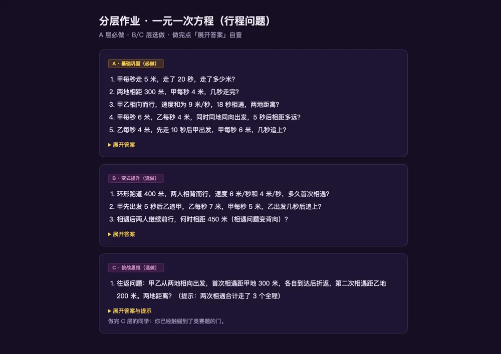 分层作业页成品